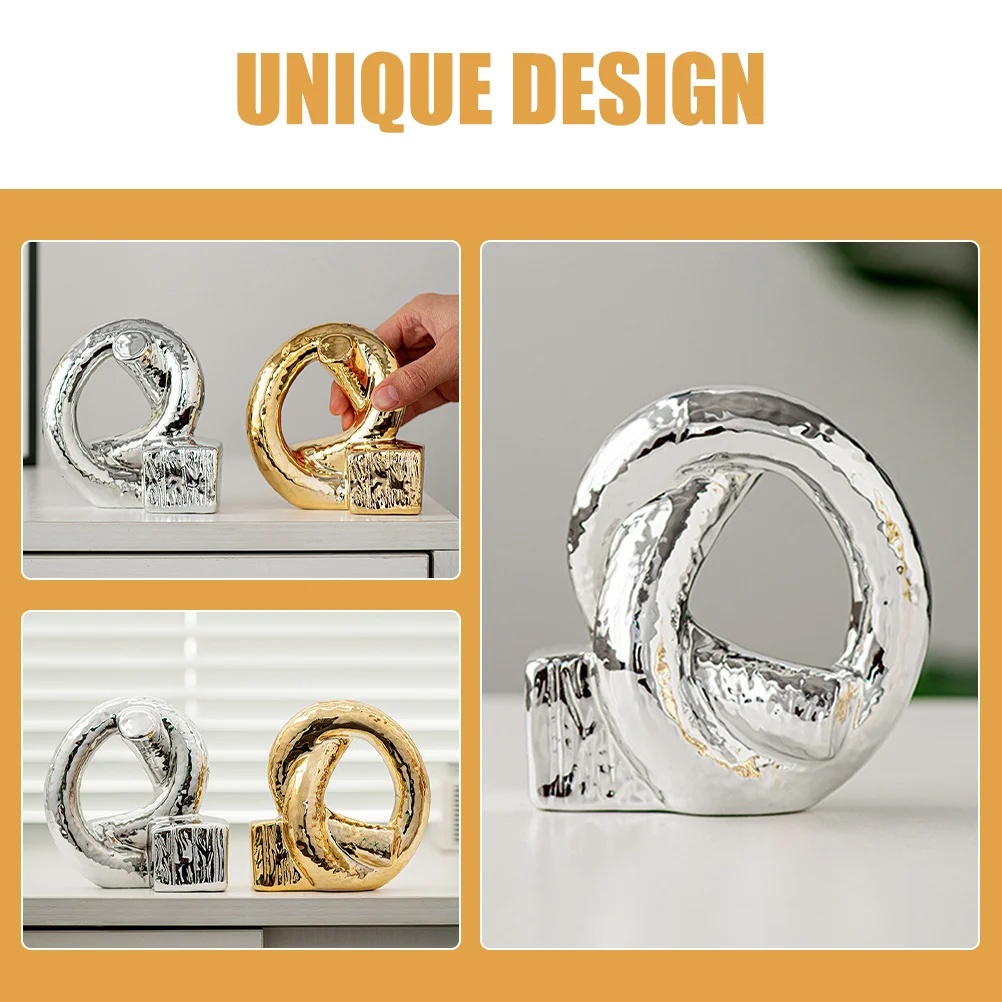 

Living Decoration Ceramic Loop Knotting Ornament Silver Desktop Dining Room Table