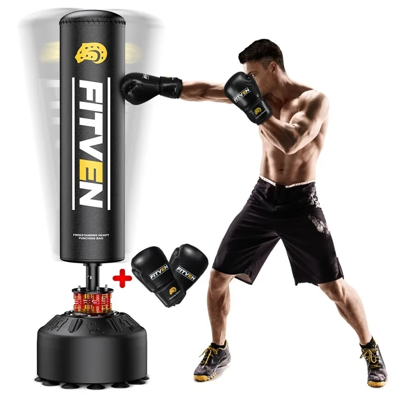 70'' Freestanding Punching Bag with Boxing Gloves, Heavy Boxing Bag with Suction Cup Base, Stand Kickboxing Bag for
