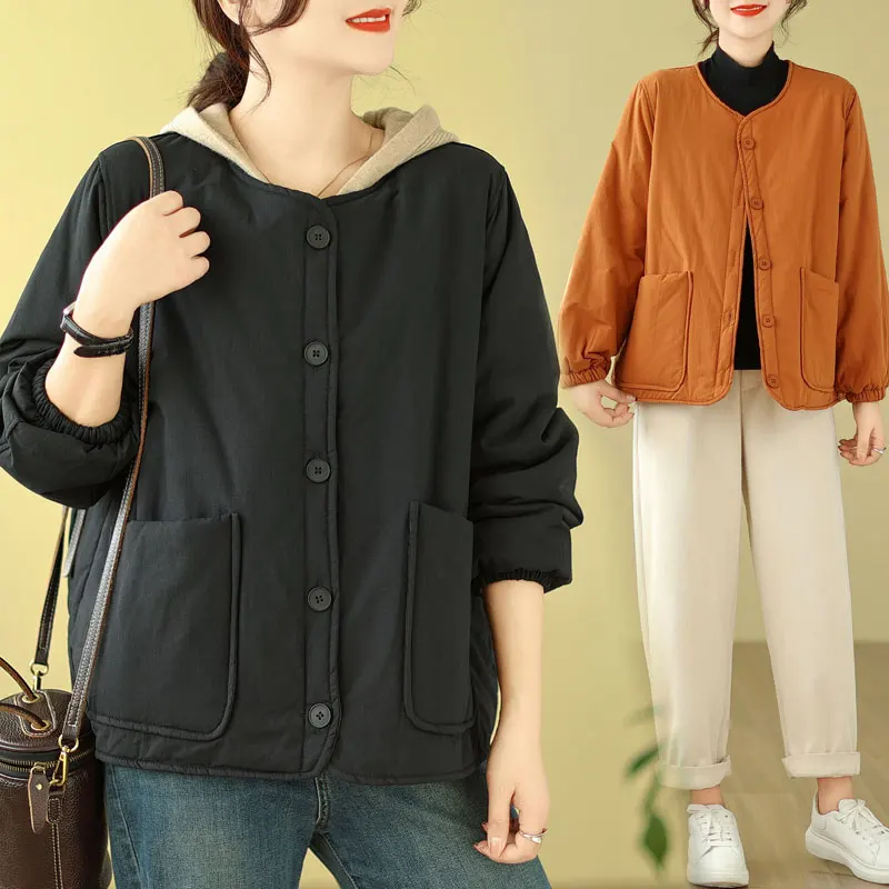 

Легкая хлопковая верхняя одежда Jaet ort, женское осенне-зимнее свободное теплое маленькое хлопковое пальто для женщин