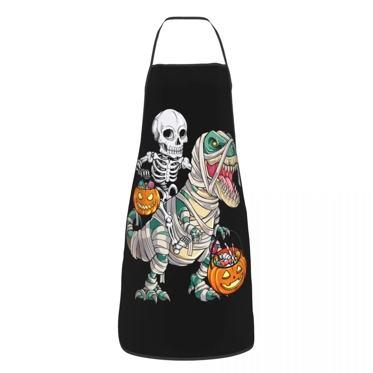 Custom Unisex Skeleton Mummy Dinosaur T Rex Pumpkin Chef Cooking Baking Apron Men Women Halloween Tablier Cuisine for Gardening