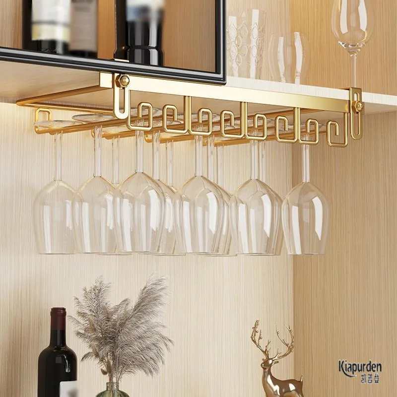 Elegant Inverted Hanging Wine Glass Holder No-Punching Required High-End Home Wine Cabinet Decoration Storage Organizer