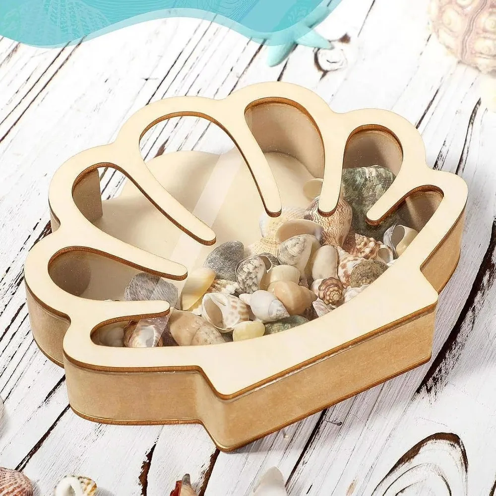 

Creative Stable Shell Storage Box Unique Exquisit Stones Storage Holder Wooden Display Box Trinket Storage