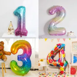 Digital Number Balloon, Aluminum Foil, Gradient Rainbow, Birthday Party, Wedding, Christmas Decoration, 40