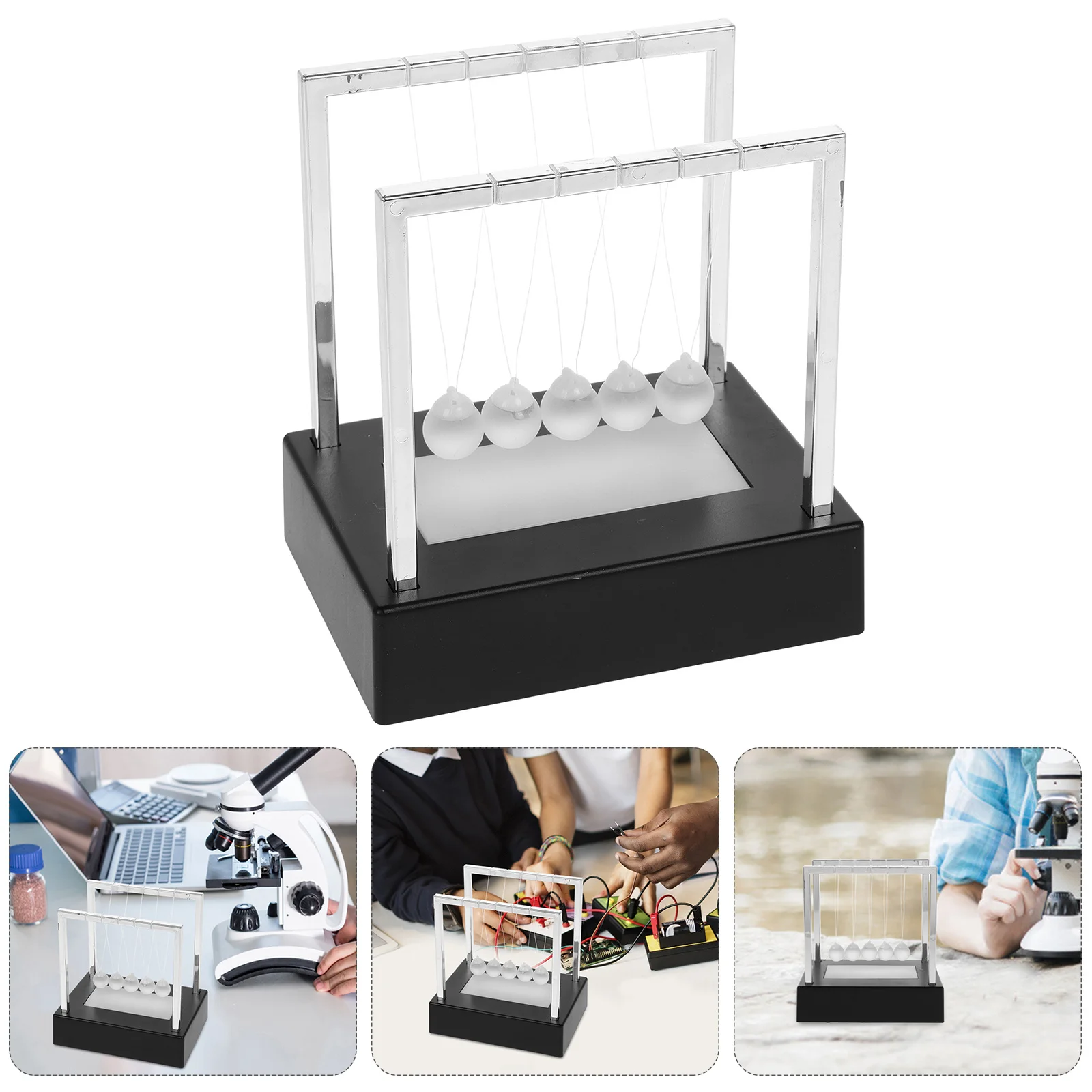 

Color Changing Newton's Cradle Balance Ball Pendulum Display for Office Shelf Decor Black Base M