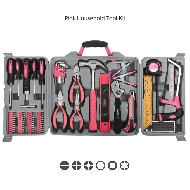 Household Tool Set Multifunctional Full Set Pink Gift Toolbox High Carbon Steel Material Hardware Tools Daquan Daily Toolbox