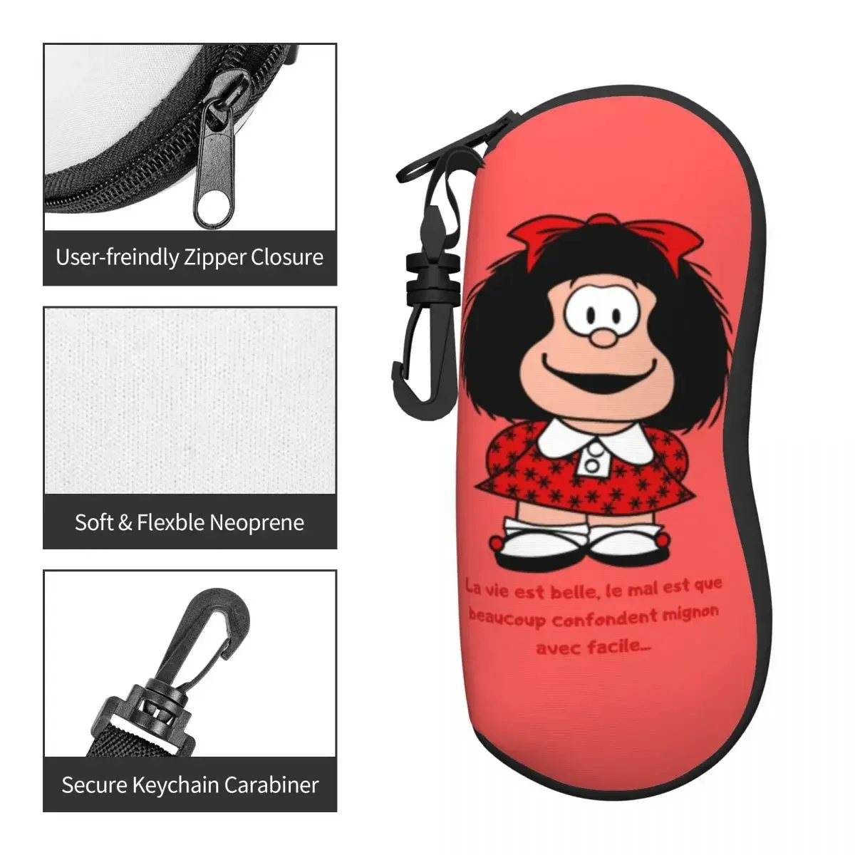 Kawaii Mafalda Sunglasses Case Neoprene Zipper Quino Argentina Cartoon Shell Eyeglass Case Custom Protective Box For Glasses