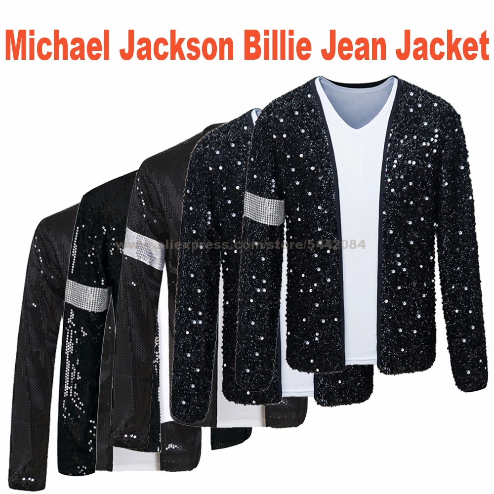 MJ Michael Jackson jaqueta, casaco Billie Jean, jaqueta preta e luva, traje de Halloween, coleções Cosplay Prop, MJ, 1BLJD025