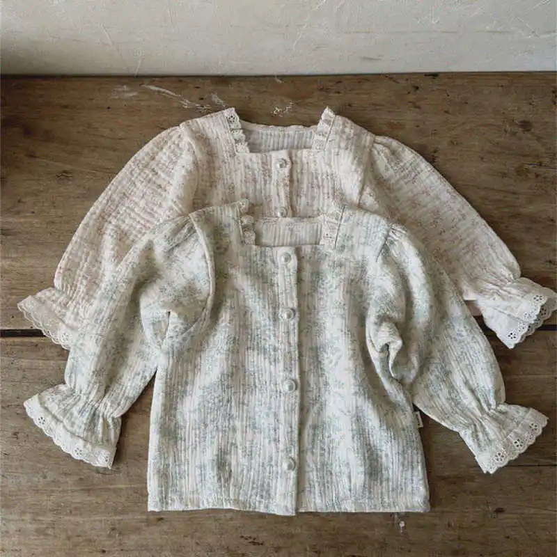2026 Autumn New Baby Girl Long Sleeve Floral Coat Infant Toddler Cotton Jacket Princess Square Neck Cardigan Girls Clothes