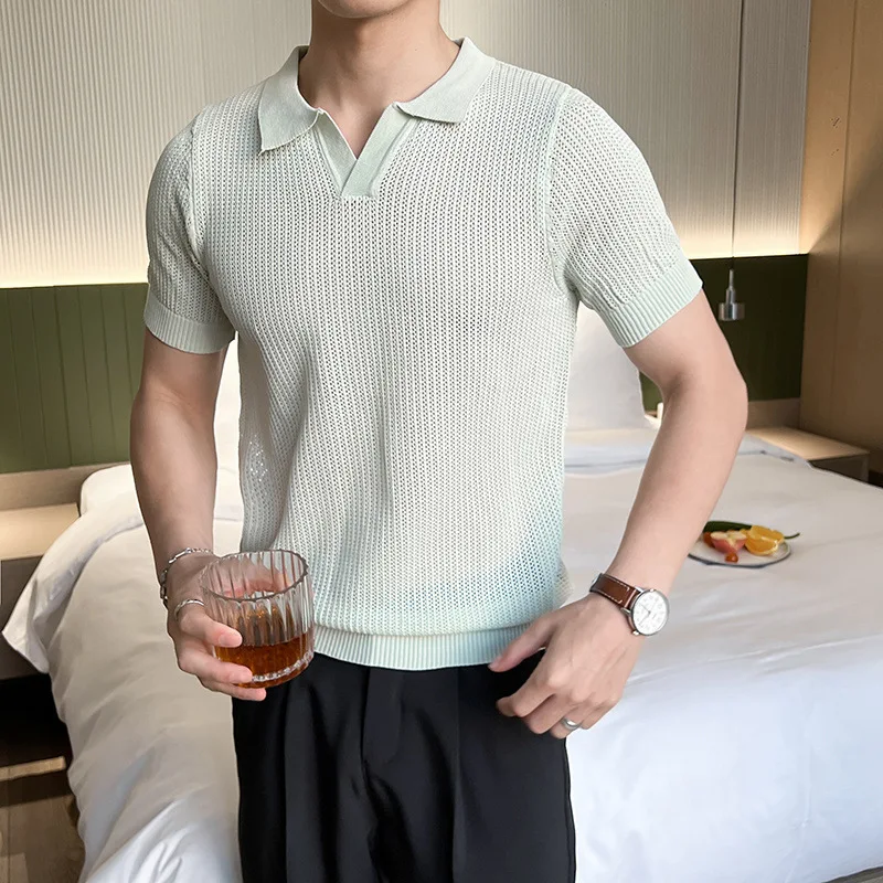 

Летние тонкие трикотажные мужские Busin Commute Slim Fit Color f Sve Top Busin Casual ort Sve