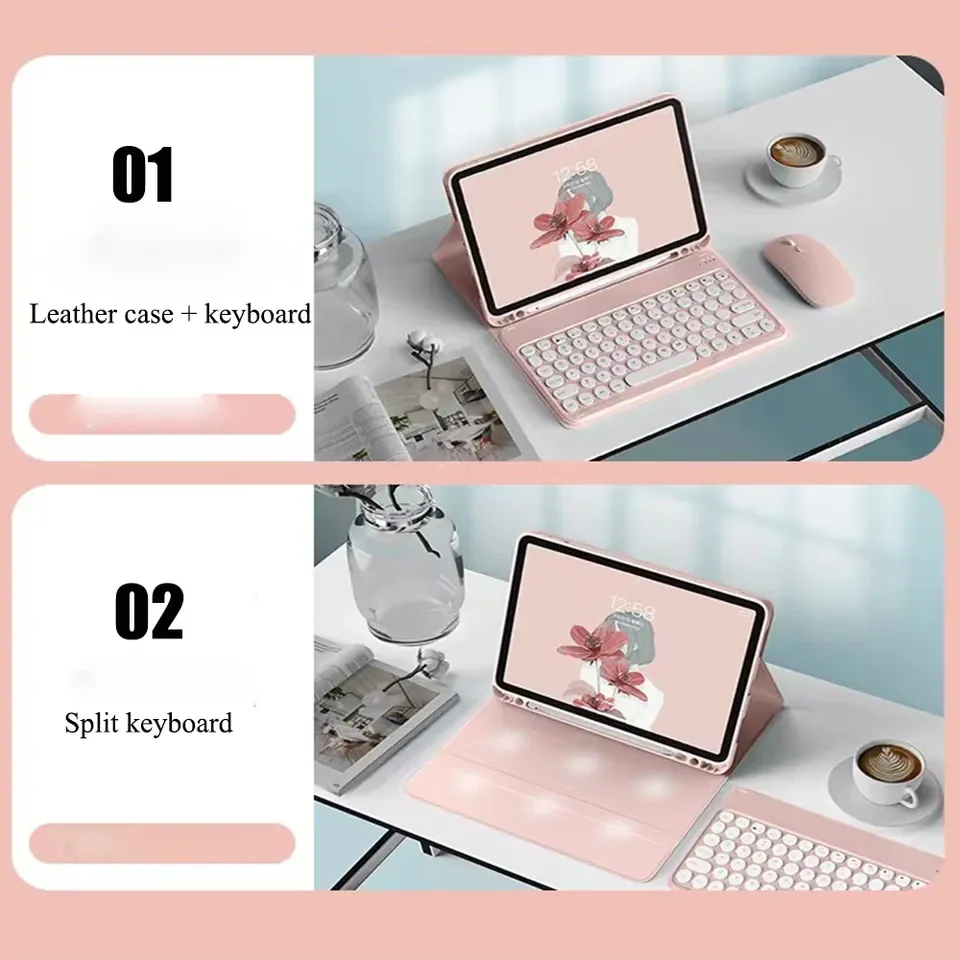 For iPad 9.7 inch 5th 6th 7 8 9 10th Pro 11 Air 4 5th Mini Colorful Candy Round Bluetooth Keyboard Mouse Magnetic Leather Stand