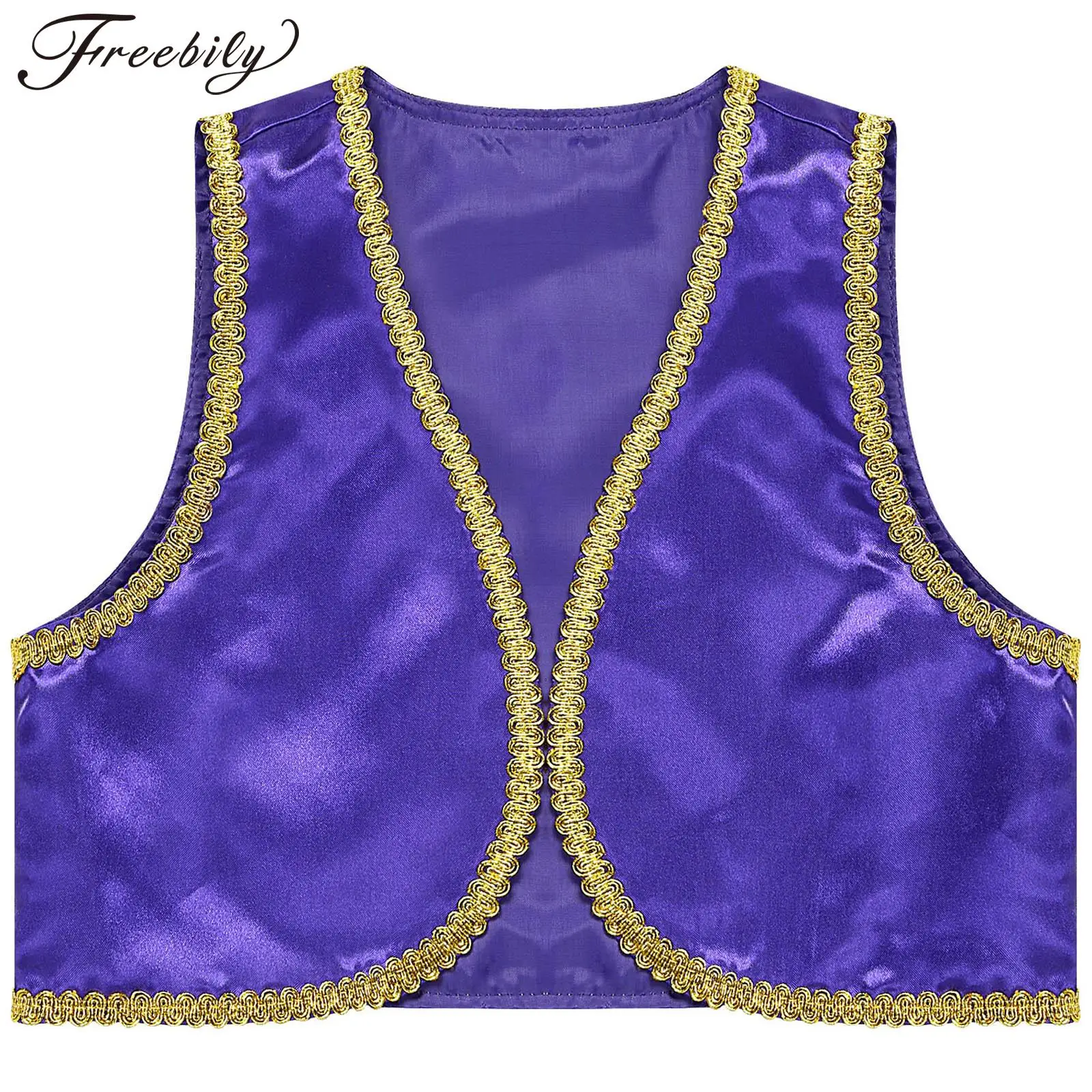 Kids Boys Halloween Arabian Prince Cosplay Costume Open Front Vest Waistcoat Theme Party Masquerade Festival Roleplay Clothes