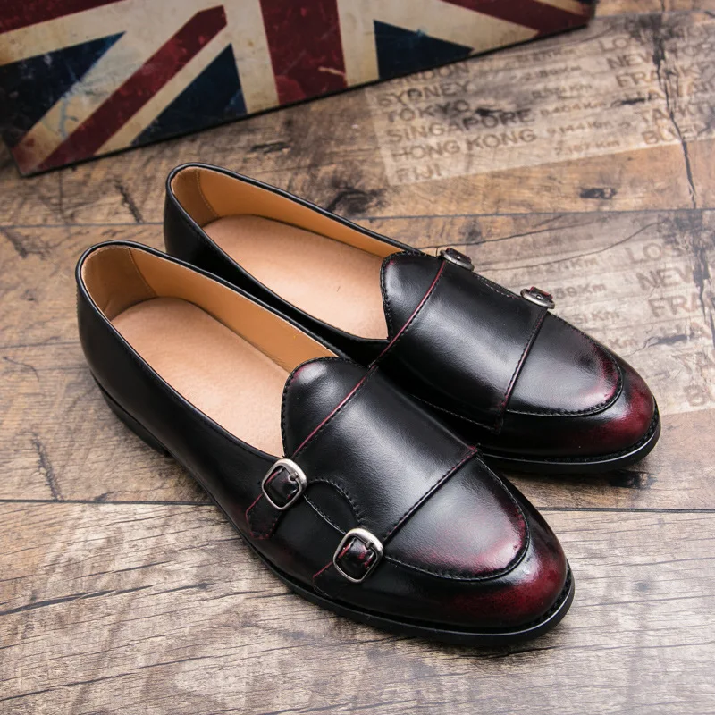 Mens Classic Retro Buckle Monk Loafers Moccasins Men's Slip-on Casual Leather Shoes Men Party Wedding Outdoor Flats