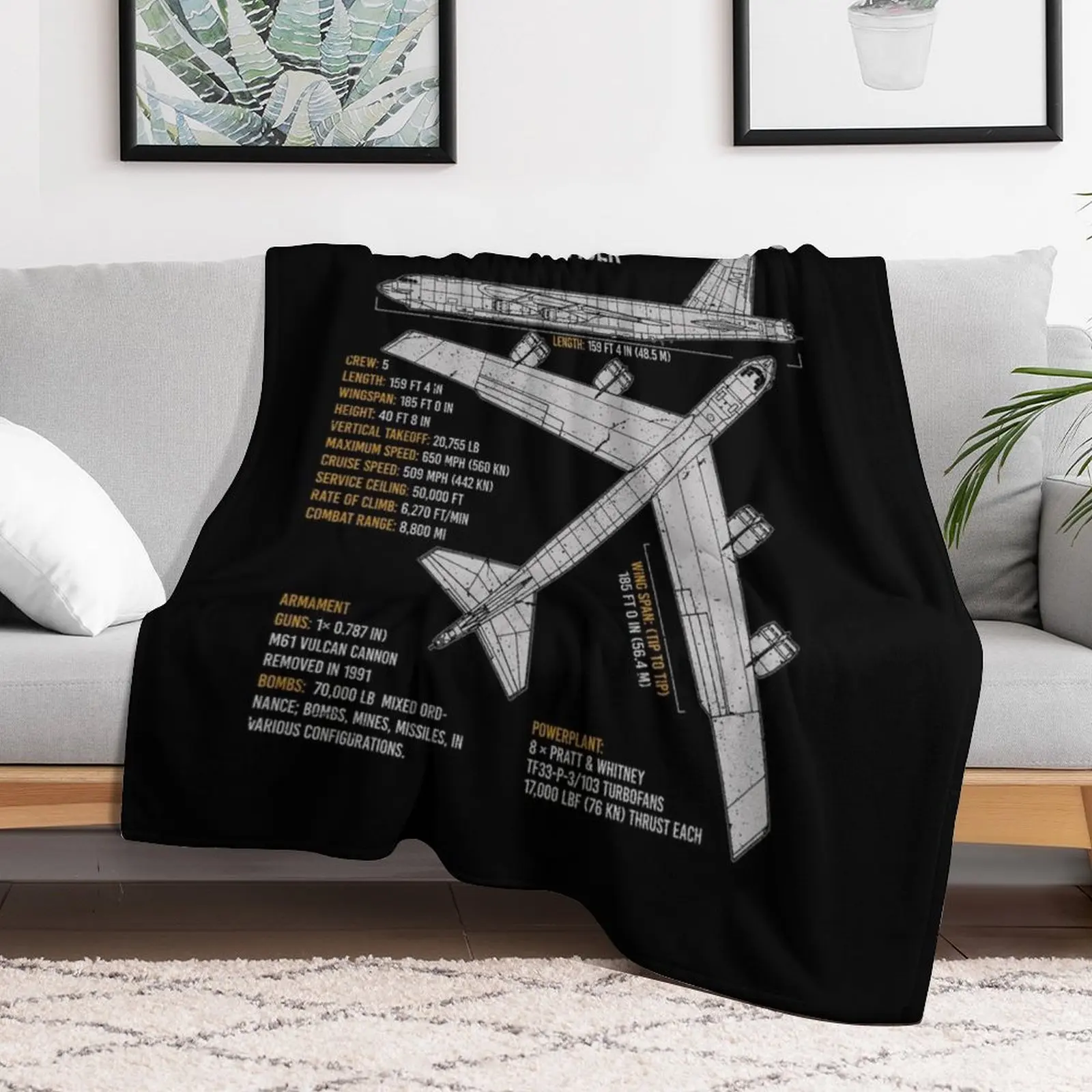 B-52 Stratofortress Bomber Aircraft Plane Airplane Blueprint Throw Blanket Camping Softest Moving Blankets