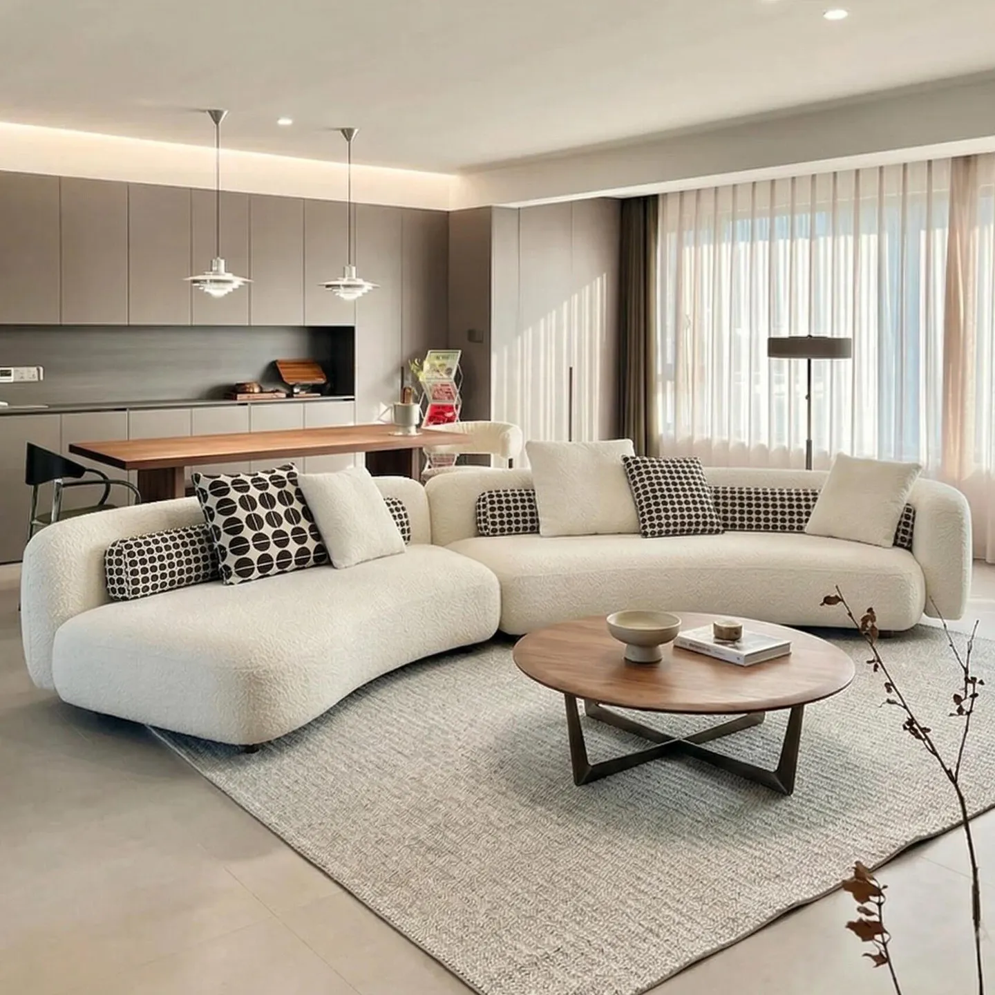 Modern Simple Bessel Fabric Natural Cotton And Linen Sofa Living Room Corner Large Apartment Designer Curved Sofa