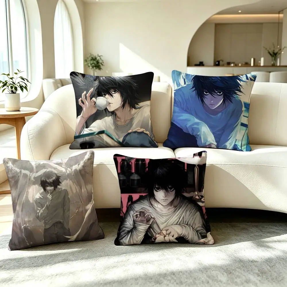 D-Death Note L-Lawliet Anime  Pillow Case Square Double-Sided Sofa Cushion Cover Bedroom Bedside Pillow