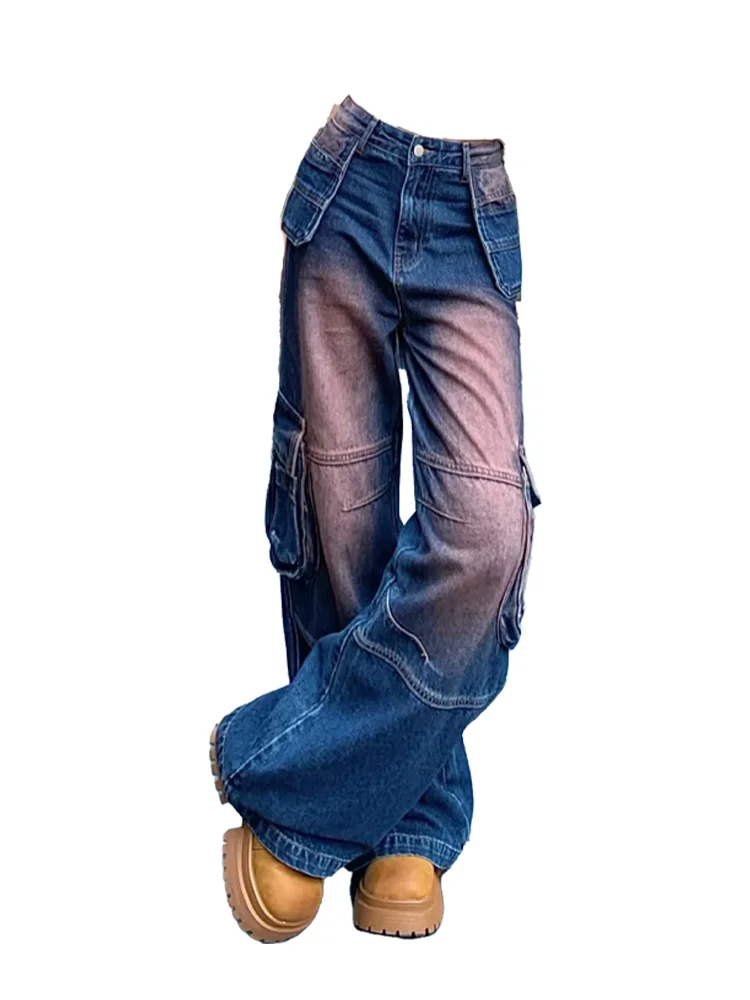 

Женские синие мешковатые джинсы-карго Y2K American High Street Harajuku, эстетический винтажный дизайн, широкие джинсы, брюки, одежда 2025