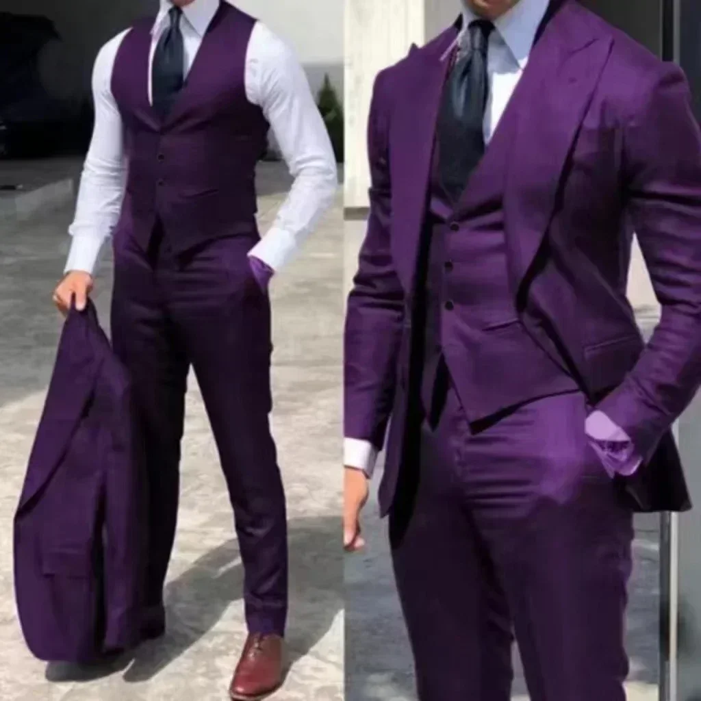 Men\'s Suits Slim Fit Wedding Peak Lapel Tuxedo Slim Fit 3-Pieces Blazer Pant Vest Suit High Quality Tuxedos for Wedding Business