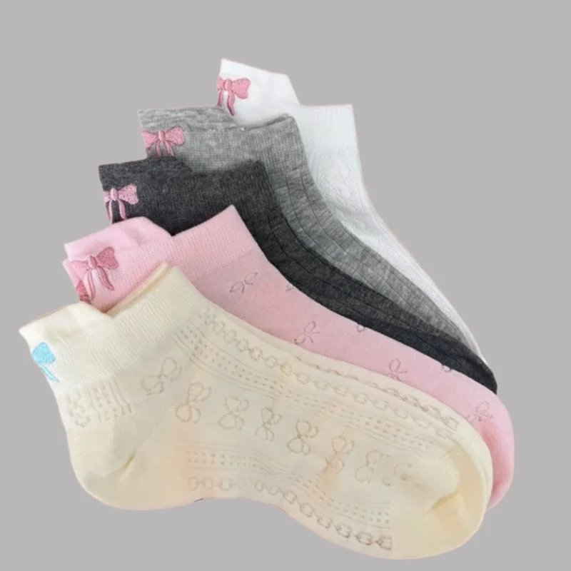 6/12 Pairs 2024 New Women's Socks Summer New Style Mesh Bow Embroidery Ear Socks Sweet Versatile Low-top Thin Socks For Women