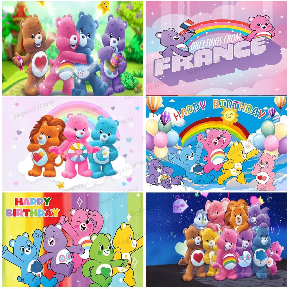 Care Bear Birthday Backdrop Girl Kids First Party Background Photography Photo Studio Cheer Bear Love Rainbow Pink Banner Decor