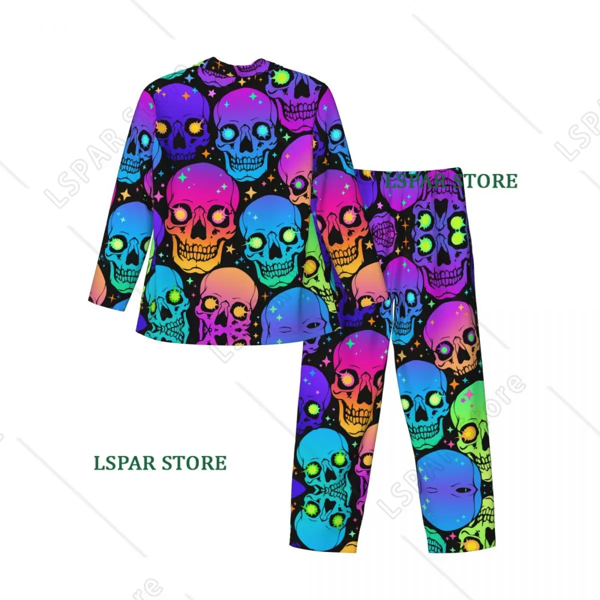 Colorful Skull Long-sleeved Trousers Pajamas for Men Autumn and Winter Homewear Sleepwear Sets