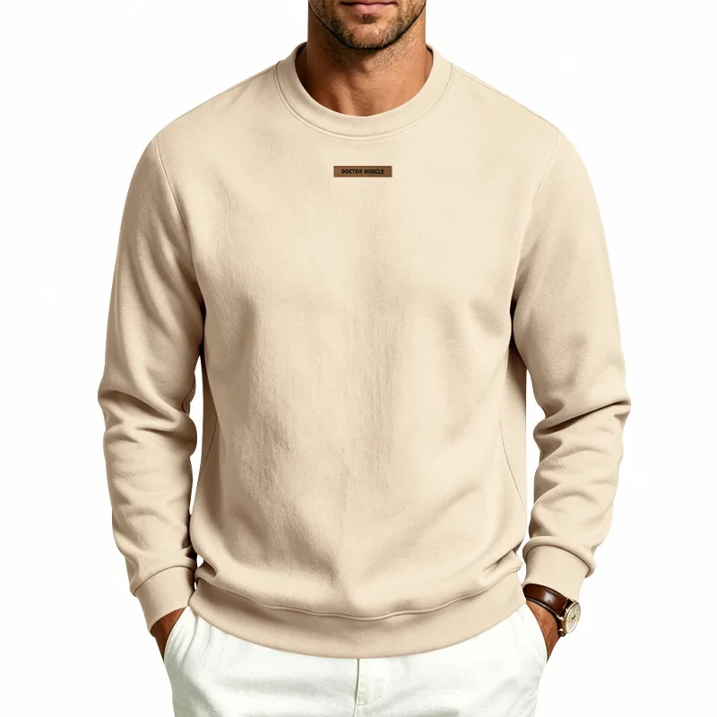 American Style Fall Hot Seller Men's Heavyweight Velvet Solid Color Crew Neck Jumper, Loose Fit Casual Daily Commute Sweater