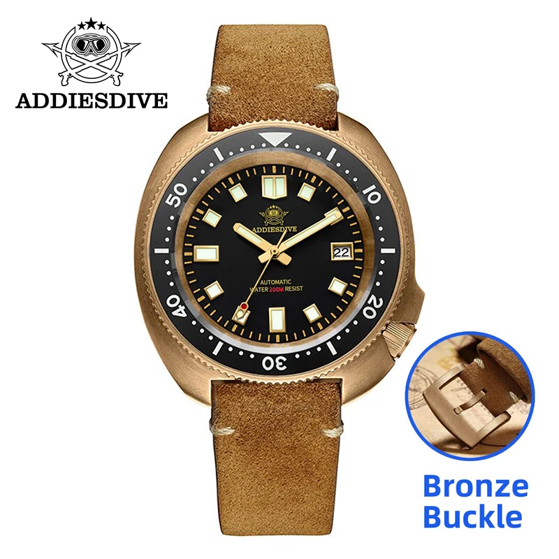 

ADDIESDIVE New Bronze Watch Men's Watches Automatic Mechanical Sapphire Leather Strap Men Wristwatches Diver 200m Luminous Reloj