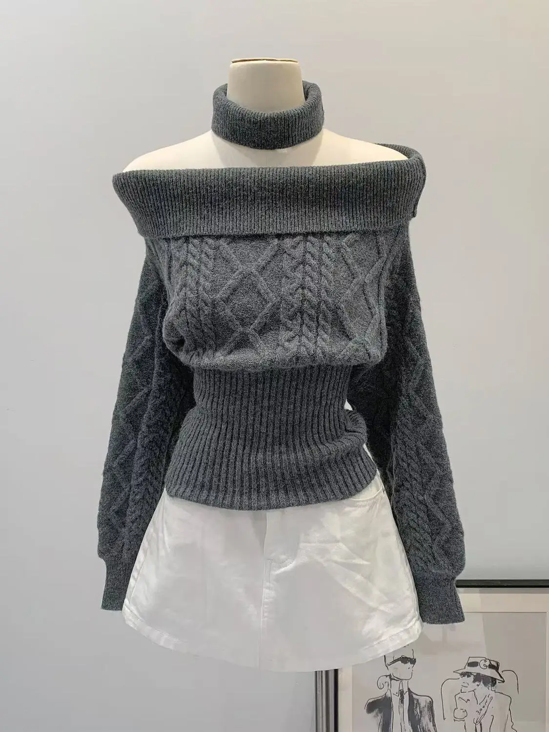 Autumn Winter Y2k E-girls Slim Fit Jumpers Sexy Off Shoulder Knitted Sweater Casual Long Sleeve Korean Fashion Pullovers