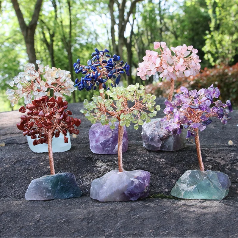 Colorful Crystal Gravel Copper Wire Bonsai Tree of Life Handmade Raw Amethyst Natural Stone Crafts Kit Adult Desktop Decoration