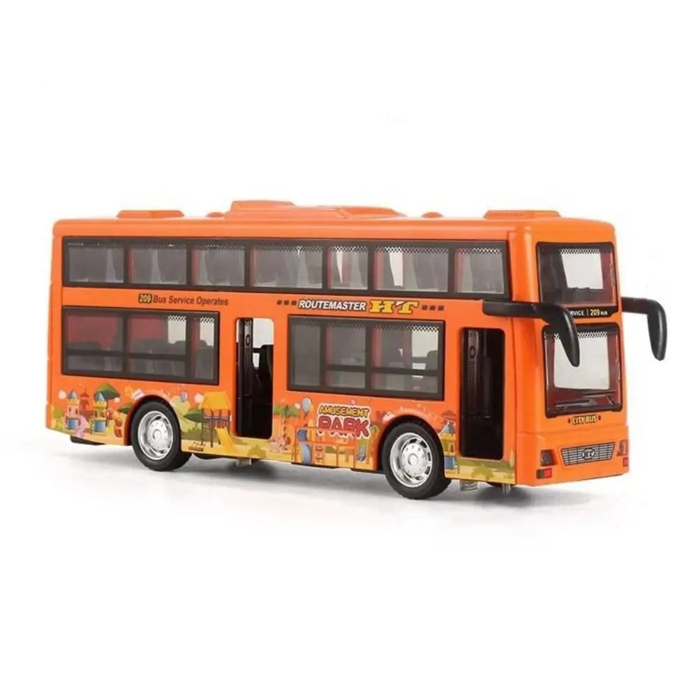 Light Music Double Decker Bus Model Open the Door Friction Powered Pull Back Vehicles Toy Inertial Die Cast