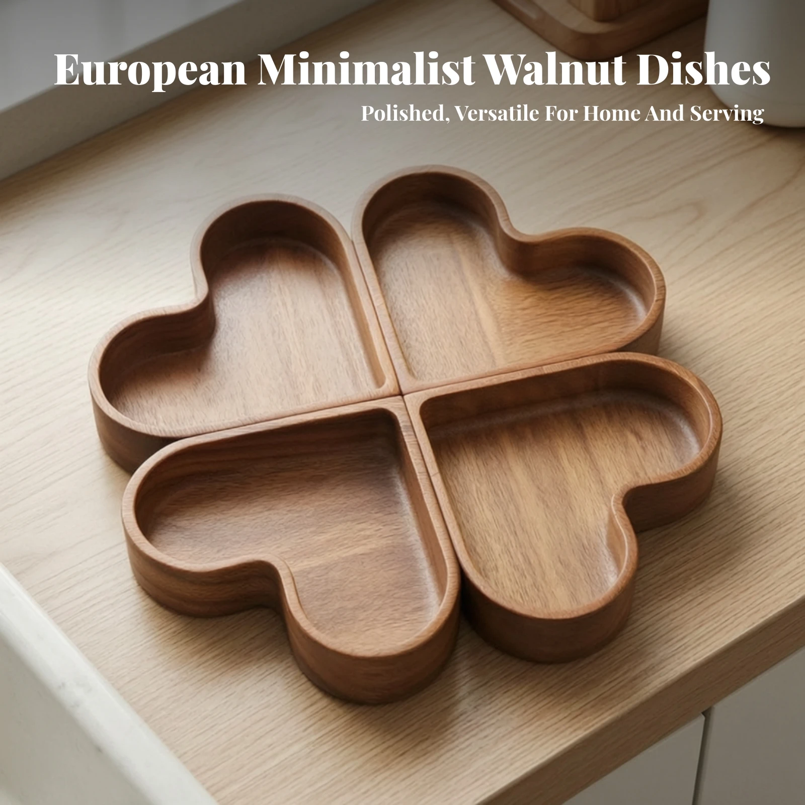 4 Pieces Wooden Snack Tray Decorative Heart-Shaped Tray Heart-Shaped Plate Minimalist Serving Dish Long-Lasting for Hosts