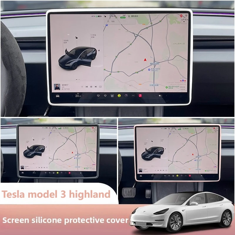 

Car Central Control Screen Protector Silicone Frame Protective Decoration Accessories for Tesla Model 3 Highland 24-25
