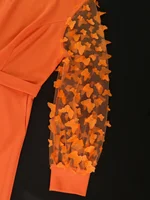 Women Orange One Piece Outfit O Neck Butterfly Mesh Patchwork Long Sleeves Jumpsuit Party Birthday Event Romper Plus Size 2024 - Image 5