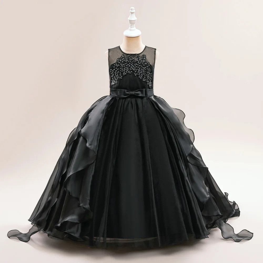 4-14Y Pageant Girl Floor Length Tail Dresses  Children's Embroidered Flower Formal Occasion Bridesmaid Elegant Dress 0 sold
