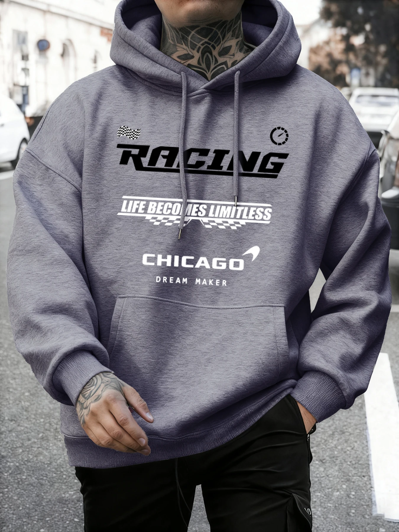 

Толстовка с принтом Racing Chicago Dream для мужчин, осенние модные пуловеры в стиле хип-хоп, флисовая теплая свободная одежда унисекс с длинными рукавами