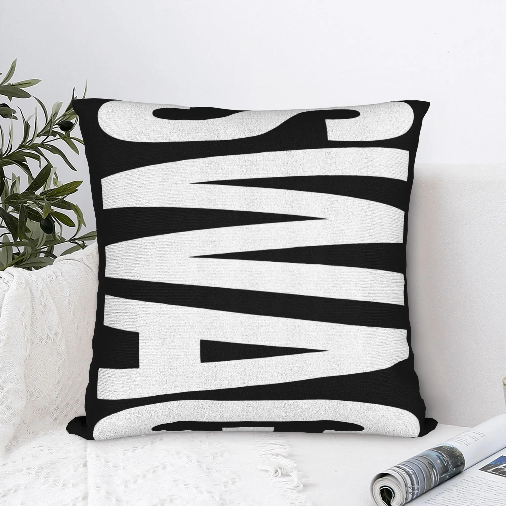 1 Stück SWAG Monochrome Typografie-Kissenbezug aus Polyester, 2D-doppelseitiger Druck für Couch, Schlafsaal, minimalistische Dekoration, cooles Geschenk