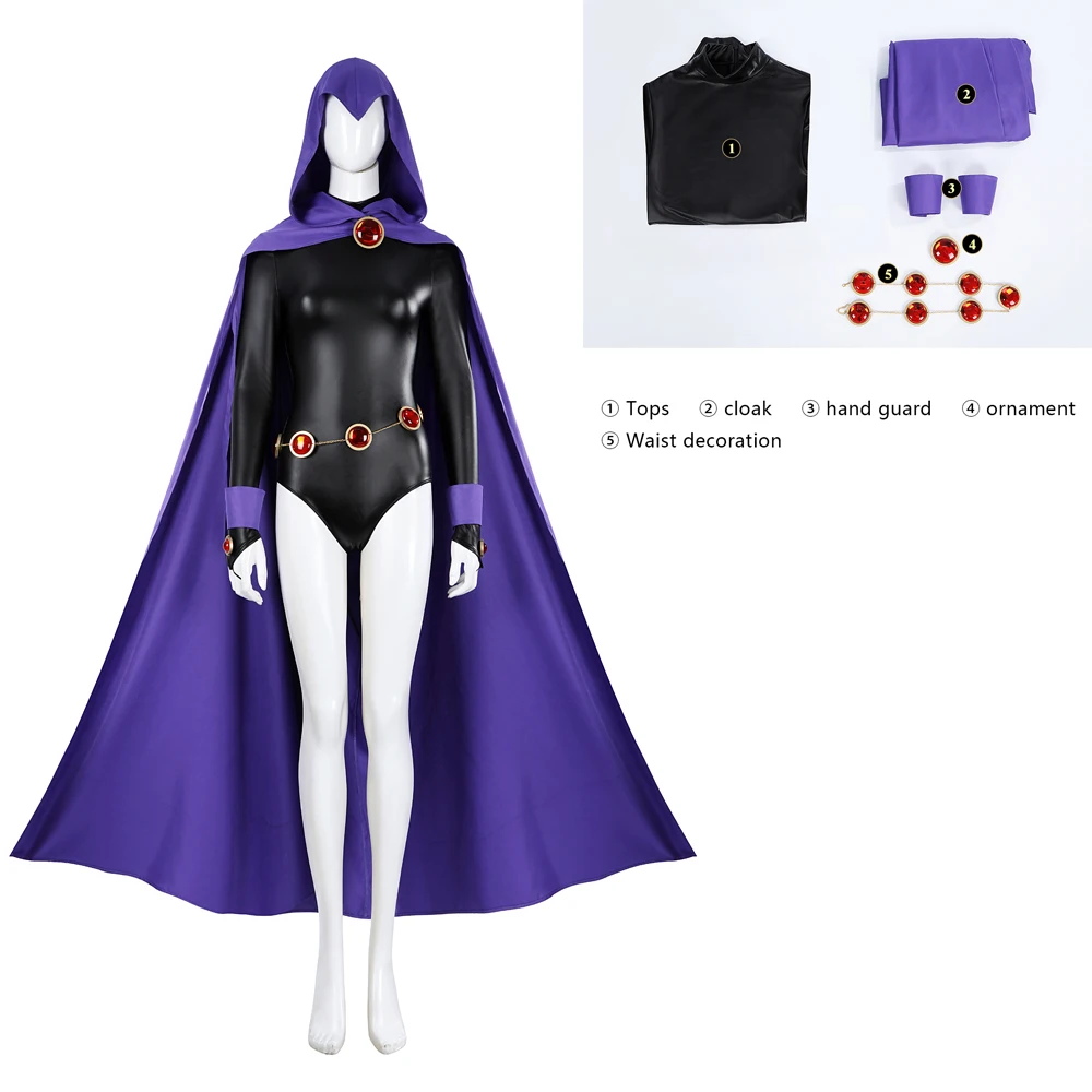 Animation Teen Titans Sexy Jumpsuit Comic Heroes Cos Crow Teen Titans Raven Cosplay Costume Halloween Show Costume Cape