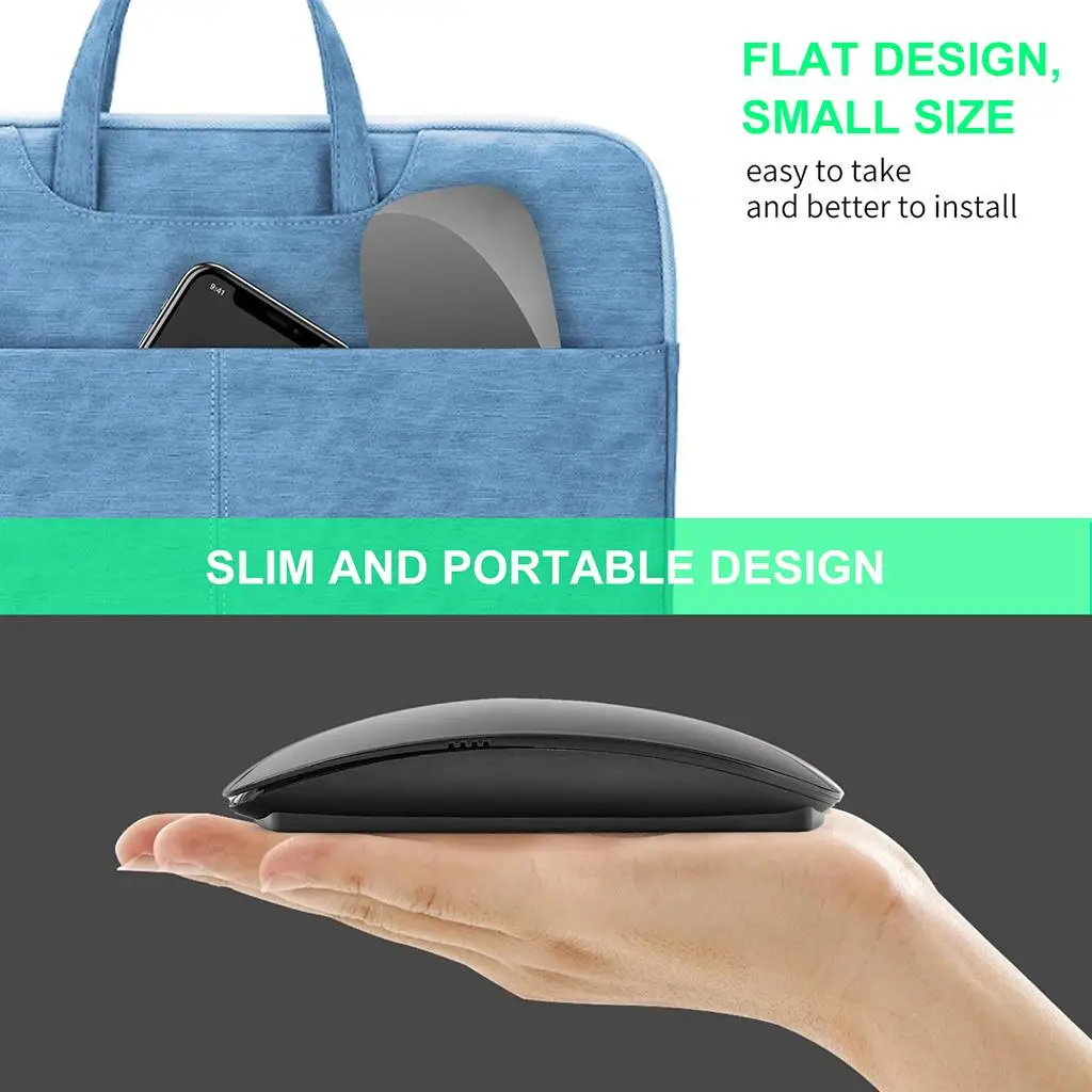 Universal Wireless Mouse for Laptop PC Tablet Rechargeable Slim Design Cordless Mouse with USB Receiver Portable Travel