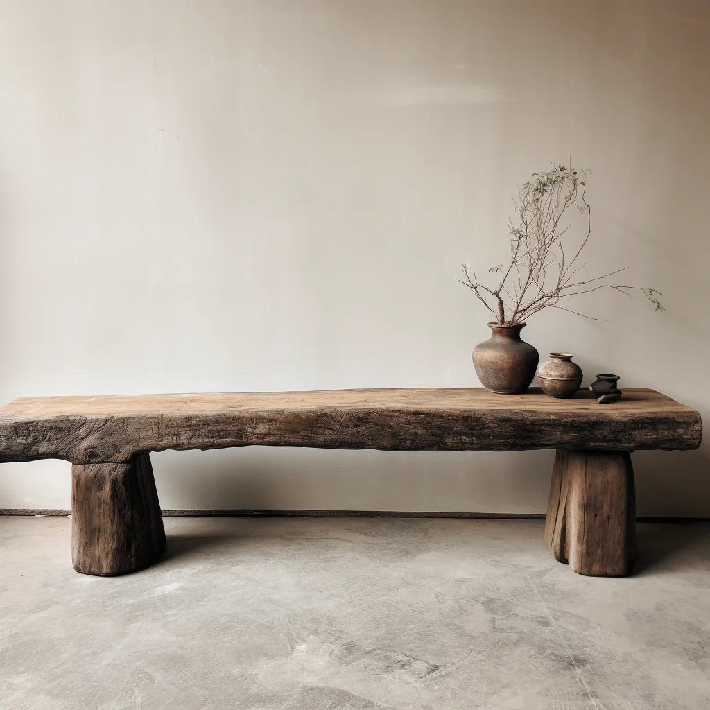 

Wabi-sabi wind bench ancient wood weathered stool B & B solid wood leisure outdoor design medium ancient style log retro stool