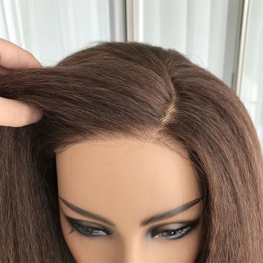 Highlight Blonde Kinky Straight Short Bob Wig Synthetic Wear Go Glueless Wig for Women Pre Plucked Side Part Yaki Wig 12inch