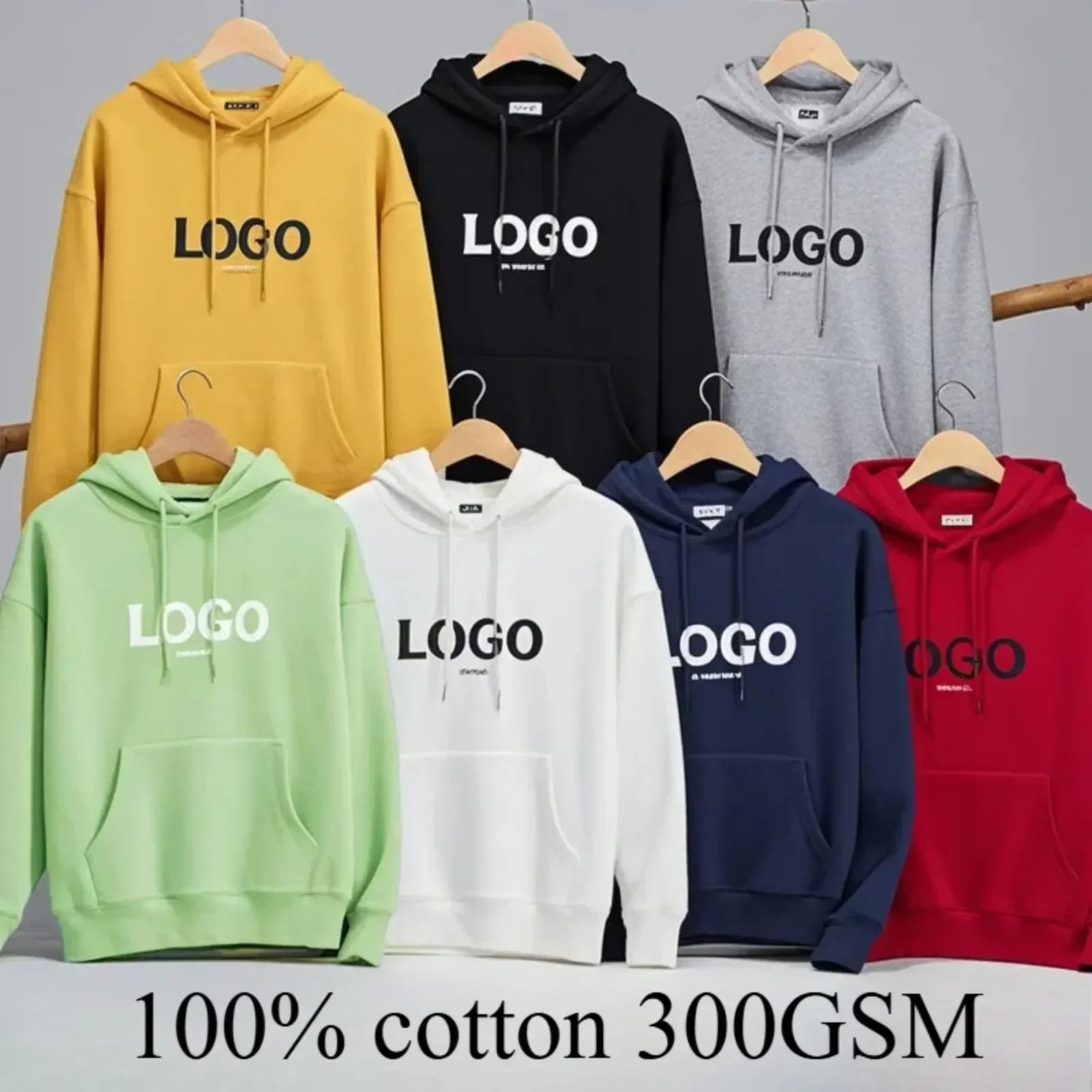 

300Gsm Top Quality Custom Cotton Hoodie Print Photo Text Brand Logo Men Womens Thick Fleece Autumn Winter Warm Hoody Sweatshirt