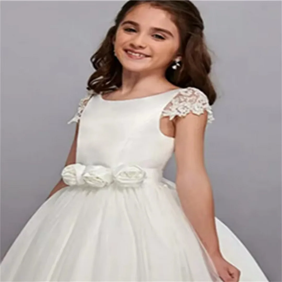 2025 Lace Tulle Decal Flower Girl Dress Beaded Wedding Elegant Flower Child's First Princess Eucharist Birthday Party Dress