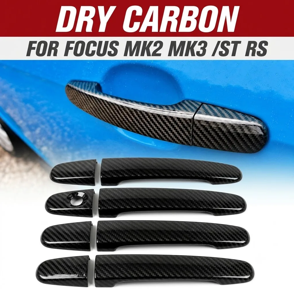 Real Dry Carbon Fiber Door Handle Cover For Ford Focus ST RS MK2 MK3 MK3.5 08-18 Exterior Trim Accessories Car Styling Stick On