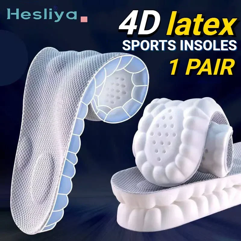 Plantillas para zapatos de masaje 4D, plantilla deportiva de látex súper suave para pies, cesta para correr, suela de zapato, soporte para arco, inserciones ortopédicas Unisex