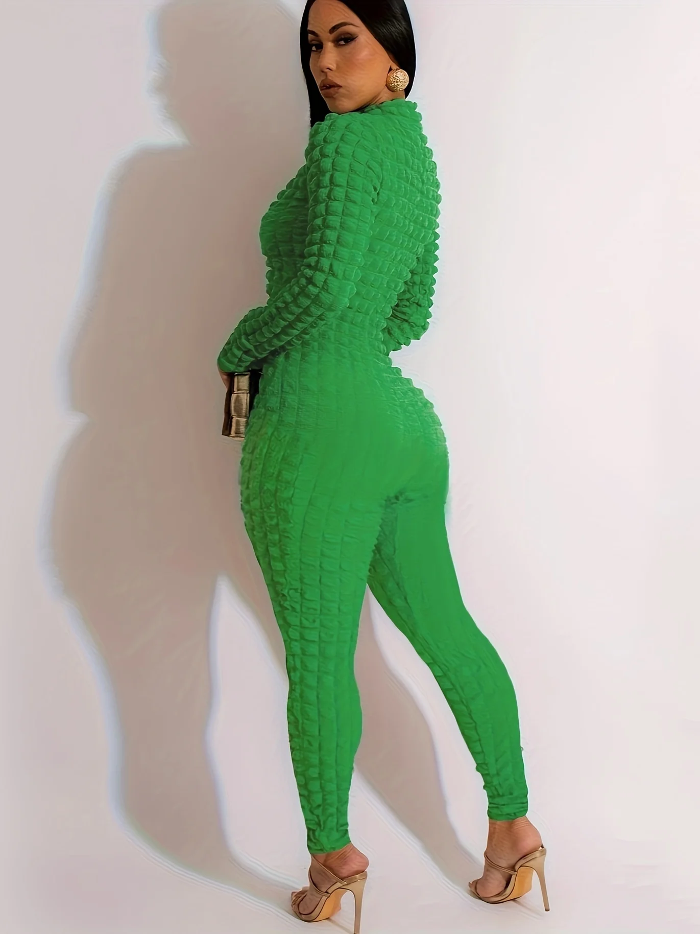 Women's Jumpsuit Solid Color Multicolor Wave Pattern Jumpsuit Long Sleeve Casual Zipper Jumpsuit Long Pants Overalls for Women