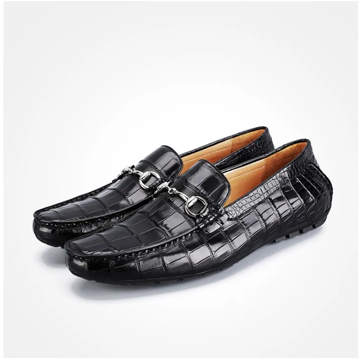 Genuine crocodile skin men's leisure daily shoe with cow skin lining solid rubber sole anti slide leisure fashion men shoe