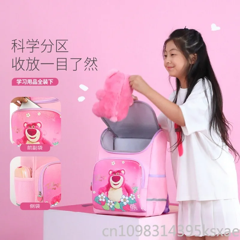 Disney Strawberry Bear Kids Backpack Ergonomic Lightweight Large Capacity School Bag for Girls Elementary Students