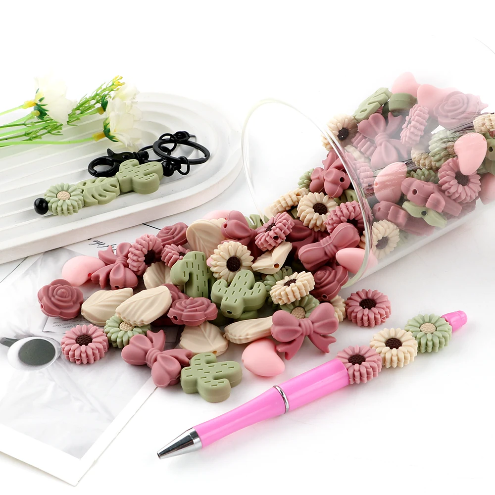 

Kovict 18 шт./пакет цветы лист кактус силиконовые бусины наборы для изготовления ювелирных изделий DIY брелок ручка ожерелье браслеты аксессуары