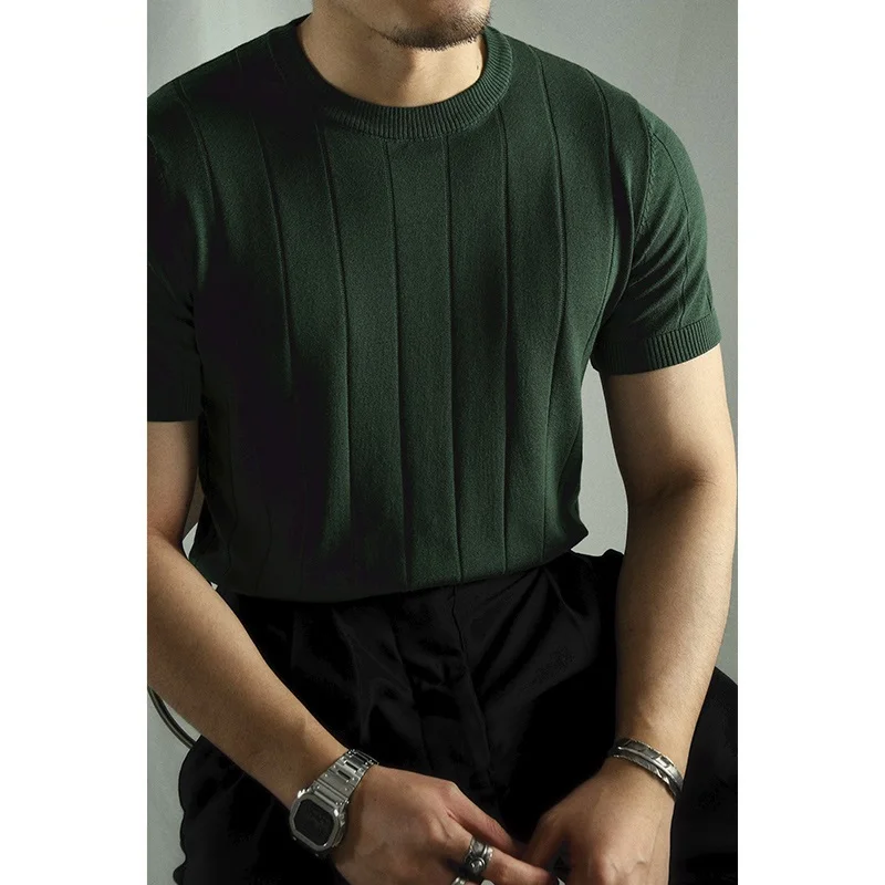 

Мужская летняя футболка в американском стиле, трикотажная, в полоску, с круглым вырезом, коротким рукавом, облегающая, в стиле ретро, модная