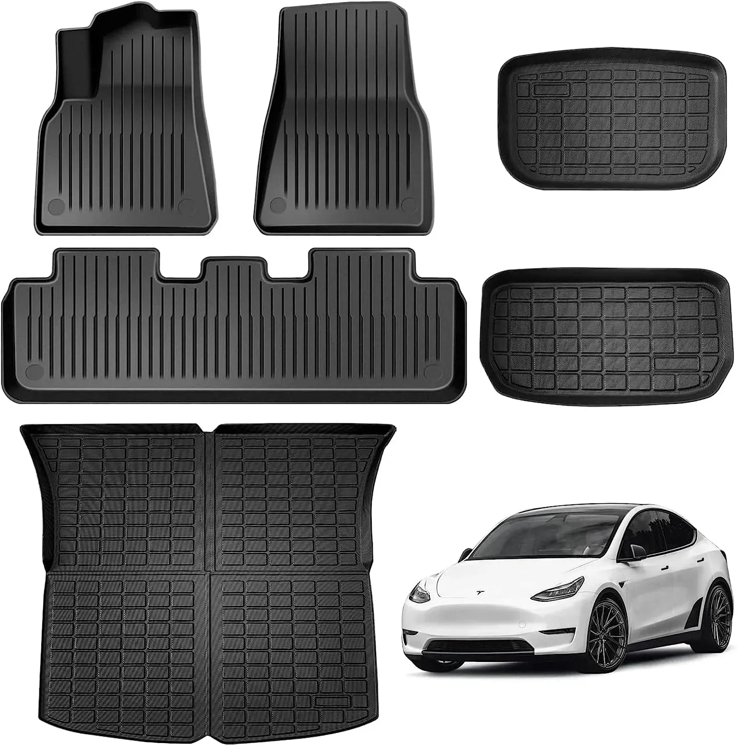 All Weather TPE 6 Pcs Set Floor Mats Truck Cargo Liner Front Rear Trunk Custom Fit For 2020-2023