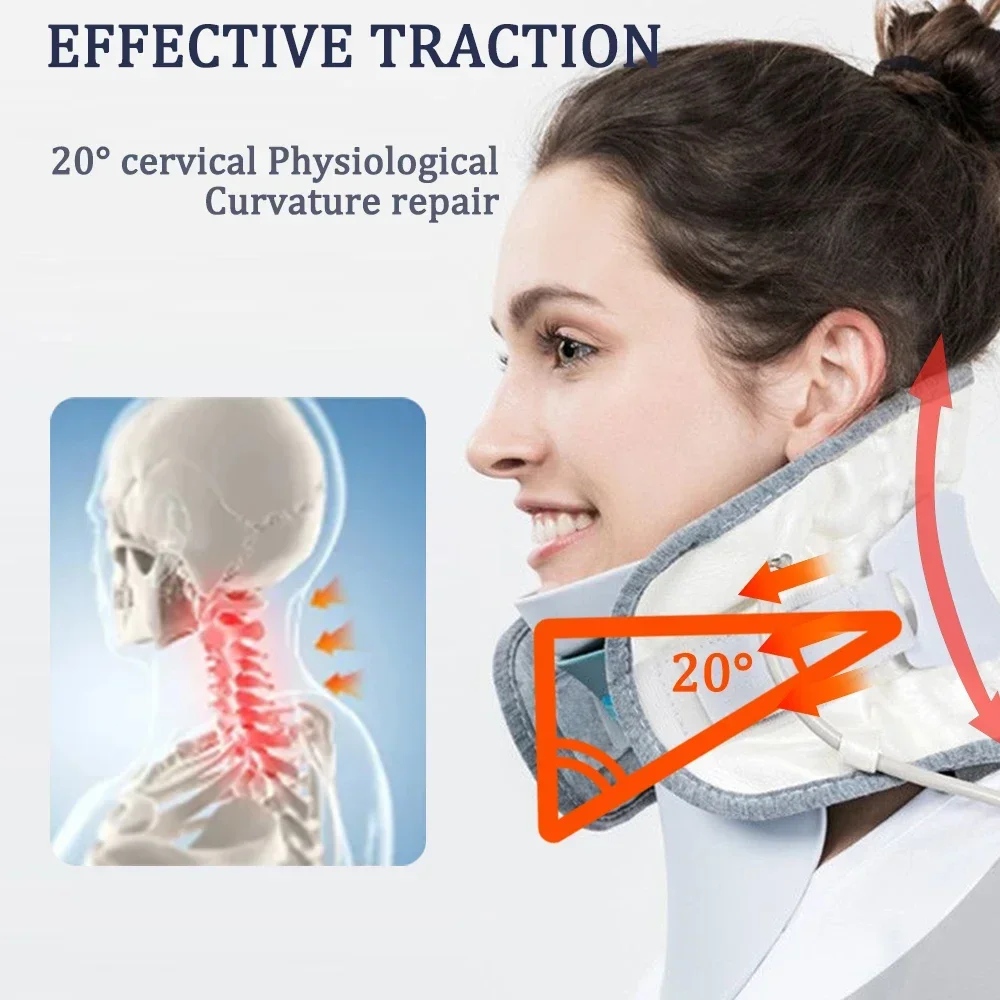 Dispositivo di trazione gonfiabile per il collo Impacco caldo per il collo Supporto per trattore per vertebra cervicale Supporto per correttore di postura Allevia il dolore al collo